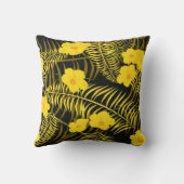 ブラックイエローパームリーフとハイビスカスの花 クッション (裏面)