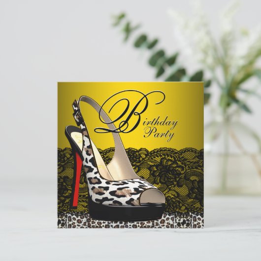 ブラックイエローヒョウバースデーパーティ招待状 招待状 (スタンド正面)