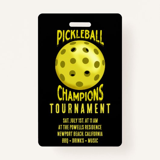 ブラックイエローピックルボールトーナメント招待状 バッジ (正面)
