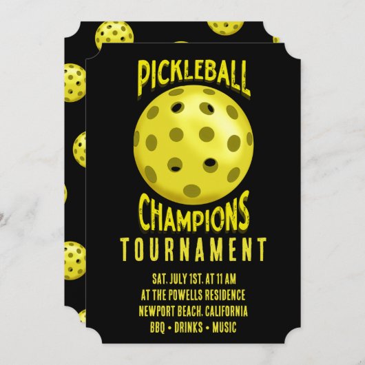 ブラックイエローピックルボールトーナメント招待状 招待状 (正面/裏面)