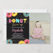 ブラックイエローピンクグリーンドーナツ誕生日(写真あり) 招待状 (正面)