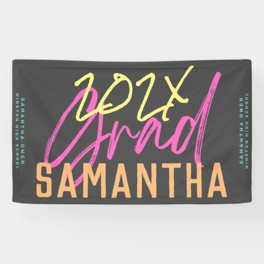 ブラックイエローピンクグリーン高校ファンキー卒業 横断幕 (横)