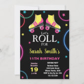ブラックイエローピンクスケートで滑る誕生日招待状 招待状 (正面)