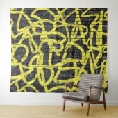 ブラックイエローブリックグラフィティヒップホップパーティー背景 タペストリー (インサイチュ(横))