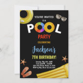 ブラックイエローブループール誕生日招待状 招待状 (正面)