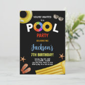 ブラックイエローブループール誕生日招待状 招待状 (スタンド正面)