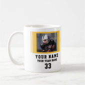 ブラックイエロープレイヤー名番号チームフォト コーヒーマグカップ (左)