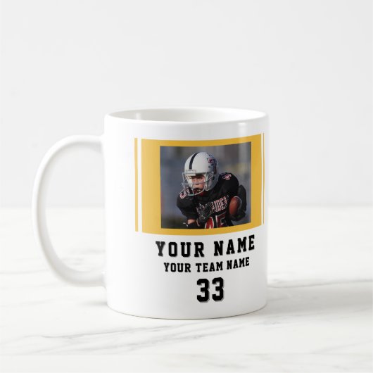 ブラックイエロープレイヤー名番号チームフォト コーヒーマグカップ (左)