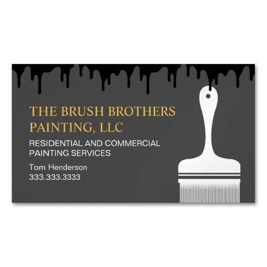 ブラックイエロープロフェッショナルハウスペインター マグネット名刺 (正面)