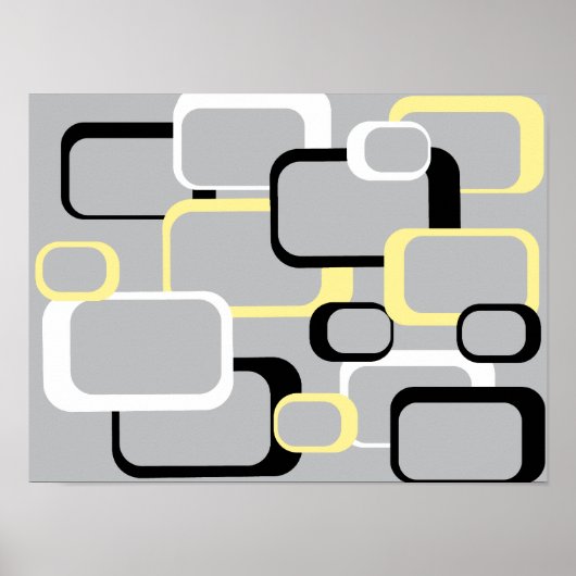 ブラックイエローホワイトグレーレトロスクウェアミッドセンチュリー ポスター (正面)