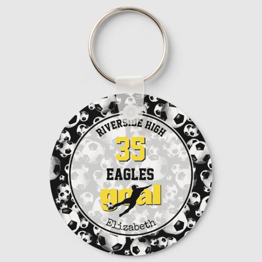 ブラックイエローホワイトスクールチームの女子サッカー キーホルダー (正面)