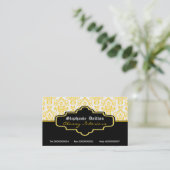 ブラックイエローホワイトダマスクインテリア名刺 名刺 (スタンド正面)