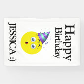 ブラックイエローホワイトハッピーバースデー絵文字 横断幕 (横)