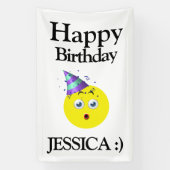 ブラックイエローホワイトハッピーバースデー絵文字 横断幕 (縦)