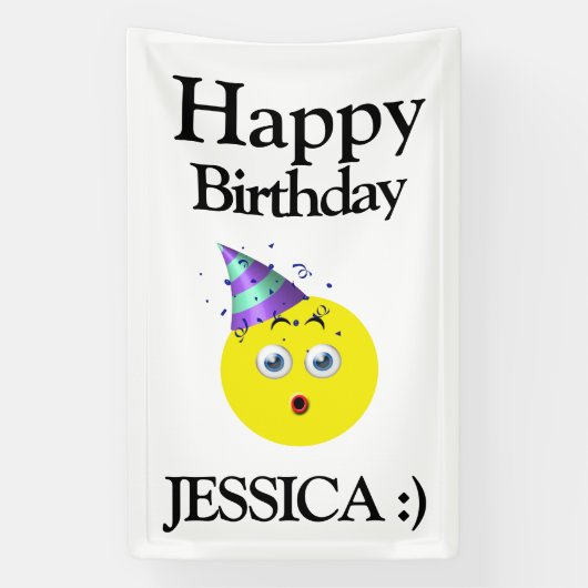 ブラックイエローホワイトハッピーバースデー絵文字 横断幕 (縦)