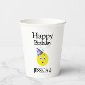 ブラックイエローホワイトハッピーバースデー絵文字 紙コップ (裏面)