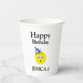 ブラックイエローホワイトハッピーバースデー絵文字 紙コップ (正面)