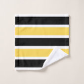ブラックイエローホワイトモノグラムモダンストライプの バスタオルセット (ウォッシュタオル)