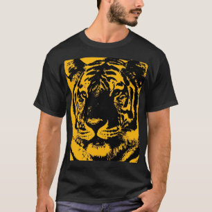 ブラックイエローポップ・アートのアートタイガー Tシャツ