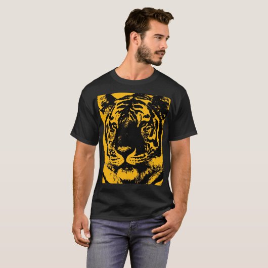 ブラックイエローポップ・アートのアートタイガー Tシャツ (正面フル)