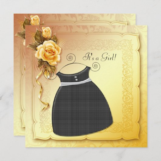 ブラックイエローローズベビーシャワー招待状 招待状 (正面/裏面)
