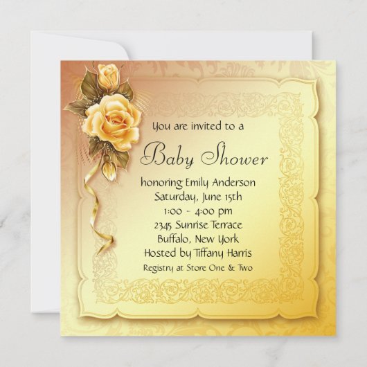 ブラックイエローローズベビーシャワー招待状 招待状 (裏面)