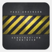 ブラックイエロー危険度ストライプ建築技術者 スクエアシール (正面)