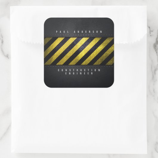 ブラックイエロー危険度ストライプ建築技術者 スクエアシール (バッグ)