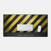ブラックイエロー危険度ストライプ建築技術者 デスクマット (キーボード&マウス)