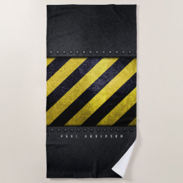 ブラックイエロー危険度ストライプ建築技術者 ビーチタオル
