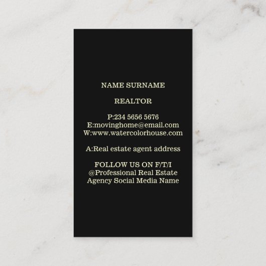 ブラックイエロー実在エステートエージェントブローカーニューホーム 名刺 (裏面)