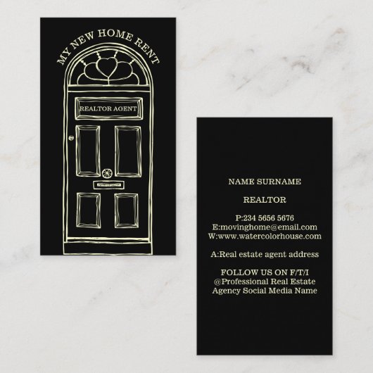 ブラックイエロー実在エステートエージェントブローカーニューホーム 名刺 (正面/裏面)