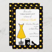 ブラックイエロー水玉模様ガールズナイトアウト 招待状 (正面/裏面)