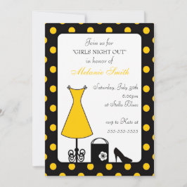 ブラックイエロー水玉模様ガールズナイトアウト 招待状