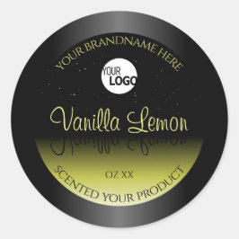 ブラックイエロー製品パッケージラベルグリッターロゴ ラウンドシール
