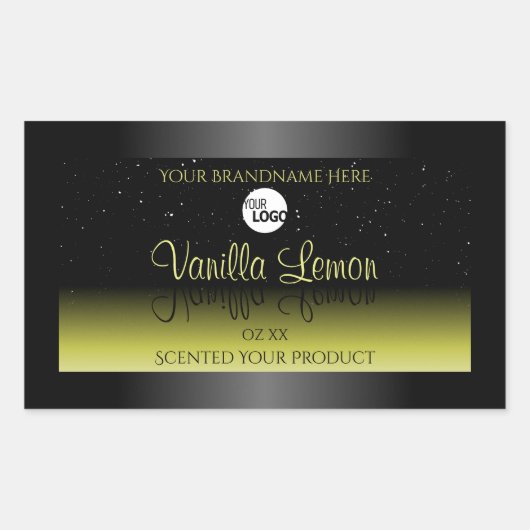 ブラックイエロー製品パッケージラベルグリッターロゴ 長方形シール (正面)