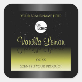 ブラックイエロー製品パッケージラベル グリッター ロゴ スクエアシール