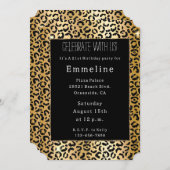 ブラックイエロー金ゴールドグリッターヒョウ 招待状 (正面/裏面)
