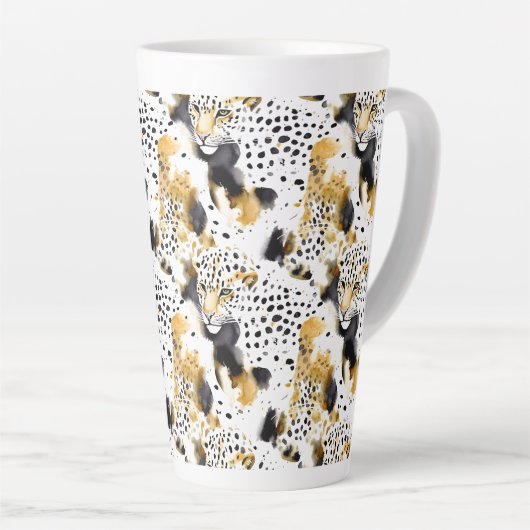 ブラックイエロー金ゴールドヒョウアニマルプリント カフェラテマグ (右アングル)
