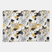 ブラックイエロー金ゴールドヒョウアニマルプリント キッチンタオル (横)