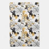 ブラックイエロー金ゴールドヒョウアニマルプリント キッチンタオル (縦)