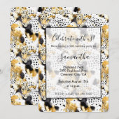 ブラックイエロー金ゴールドヒョウアニマルプリント 招待状 (正面/裏面)