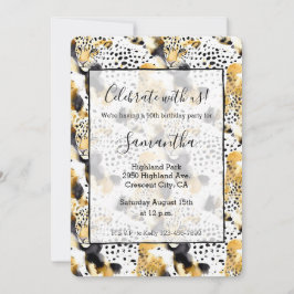ブラックイエロー金ゴールドヒョウアニマルプリント 招待状