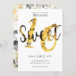 ブラックイエロー金ゴールドモダンスウィート16バースデーパーティー 招待状