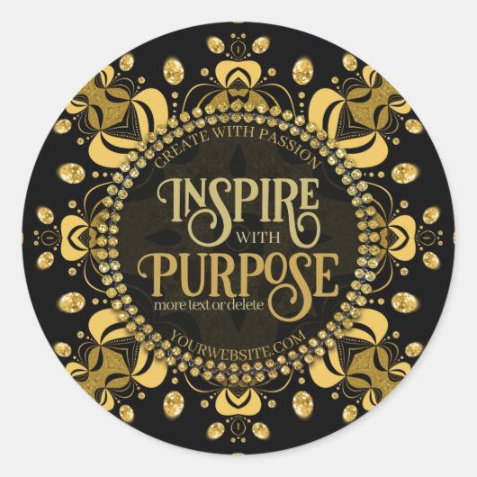 ブラックイエロー金ゴールド宝石幾何曼荼羅 ラウンドシール (正面)