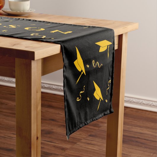 ブラックイエロー2025卒業祝いパーティー ショートテーブルランナー (インサイチュ)