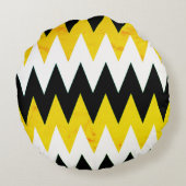 ブラックイエロー&ホワイトシェブロンプリント装飾用クッション ラウンドクッション (裏面)