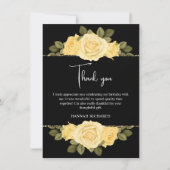 ブラックイエロー&金ゴールドフローラ誕生日 サンキューカード (正面)