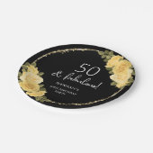 ブラックイエロー&金ゴールドフローラ50誕生日 ペーパープレート (アングル)