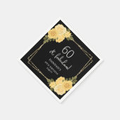 ブラックイエロー&金ゴールドフローラ60誕生日 スタンダードカクテルナプキン (角)